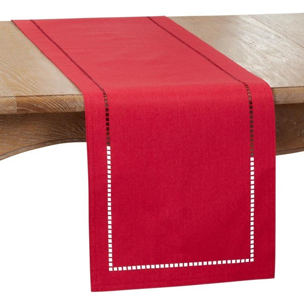 Saro Lifestyle SARO  14 x 54 in. Oblong Red Laser-Cut Hemstitch Table Runner 9738.R1454B